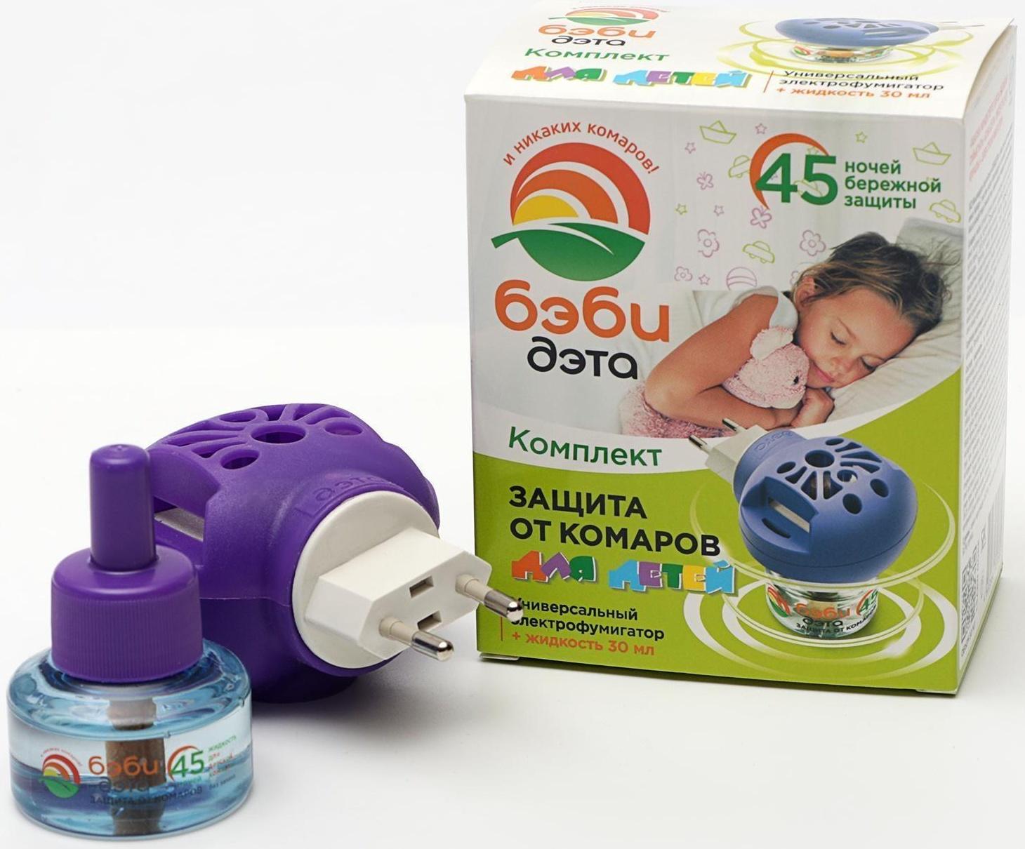 Жидкость от комаров ДЭТА  БЭБИ ИНСЕКТО комплект жидкость 45 ночей, флакон 30мл. + электрофумигатор 2