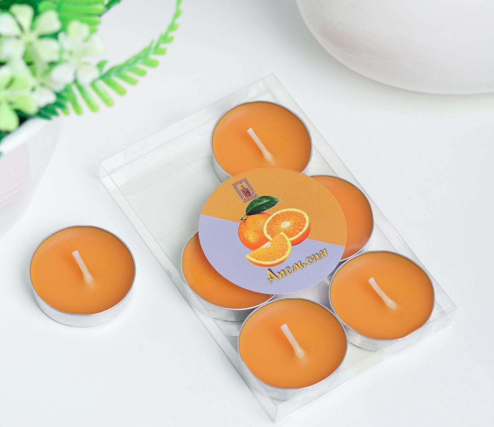 Набор свечей чайных ароматических, 6 шт, апельсин