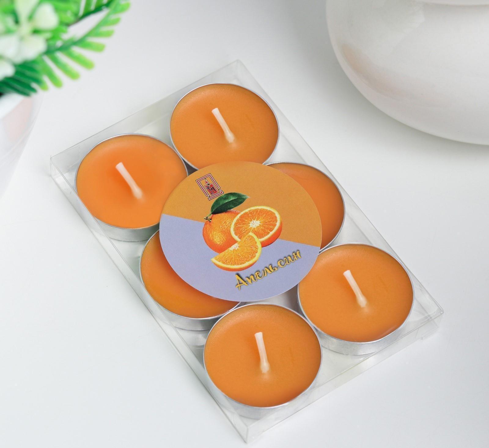 Набор свечей чайных ароматических, 6 шт, апельсин