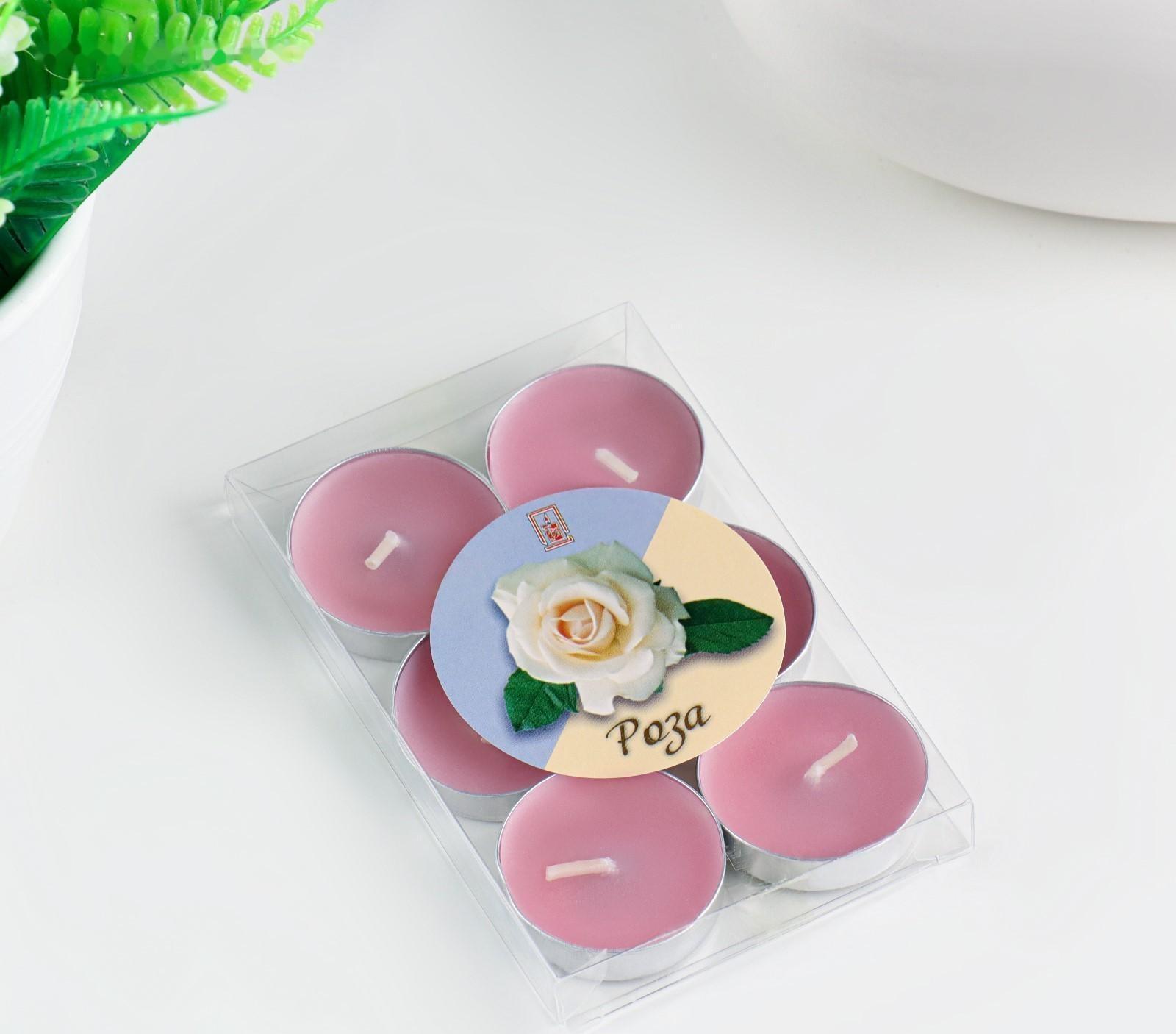 Набор свечей чайных ароматических, 6 шт, роза