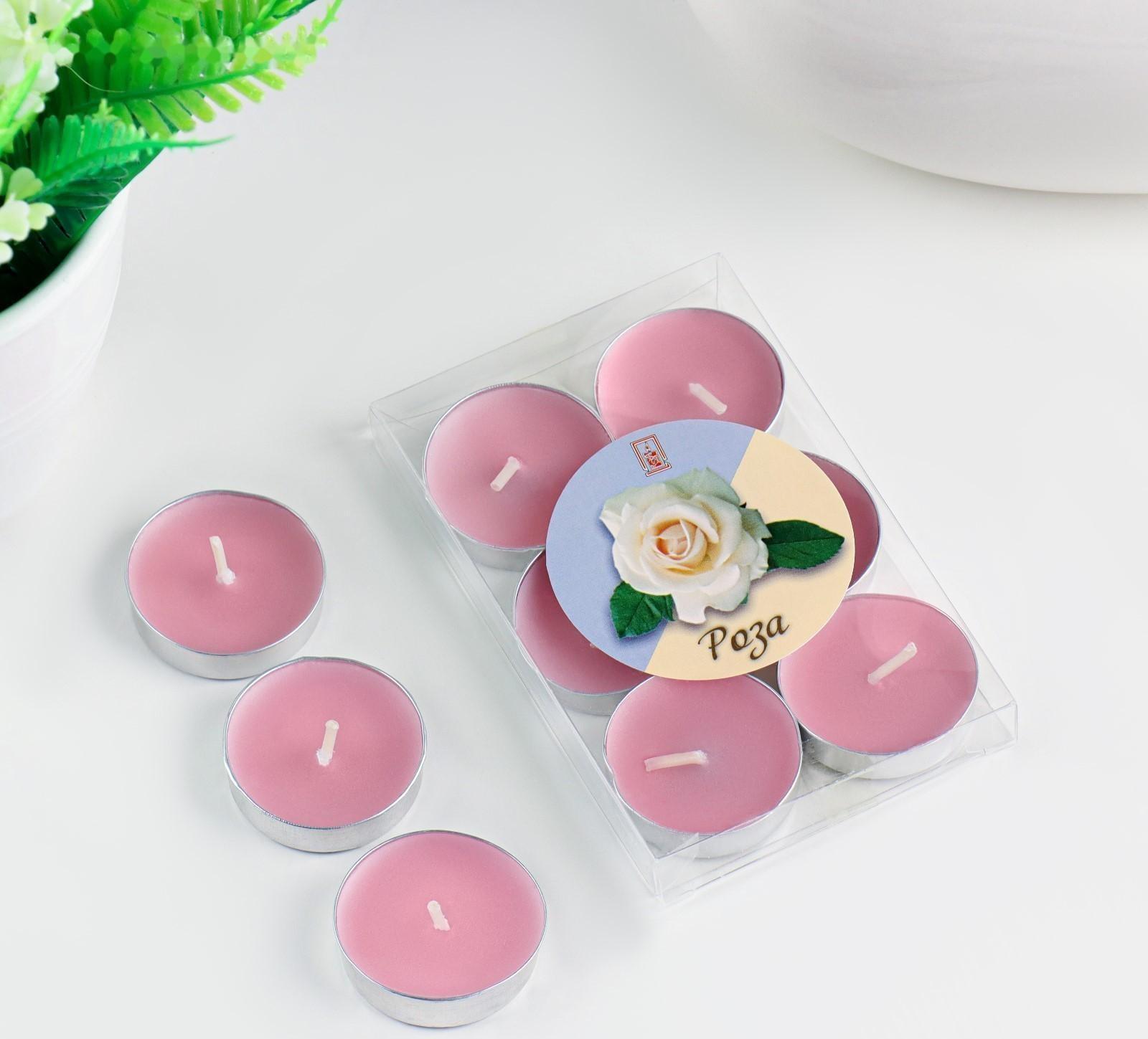 Набор свечей чайных ароматических, 6 шт, роза