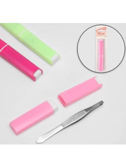 Пинцет прямой, узкий, 9 см, в футляре, цвет МИКС
