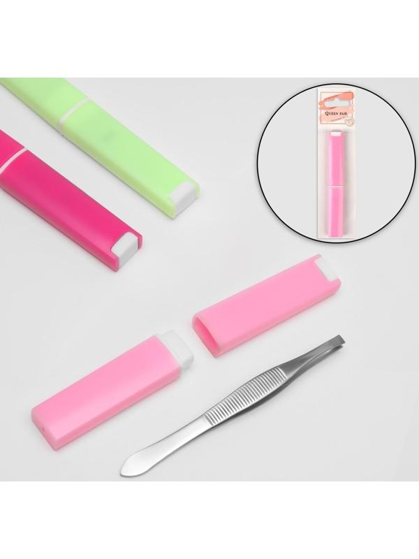 Пинцет прямой, узкий, 9 см, в футляре, цвет МИКС