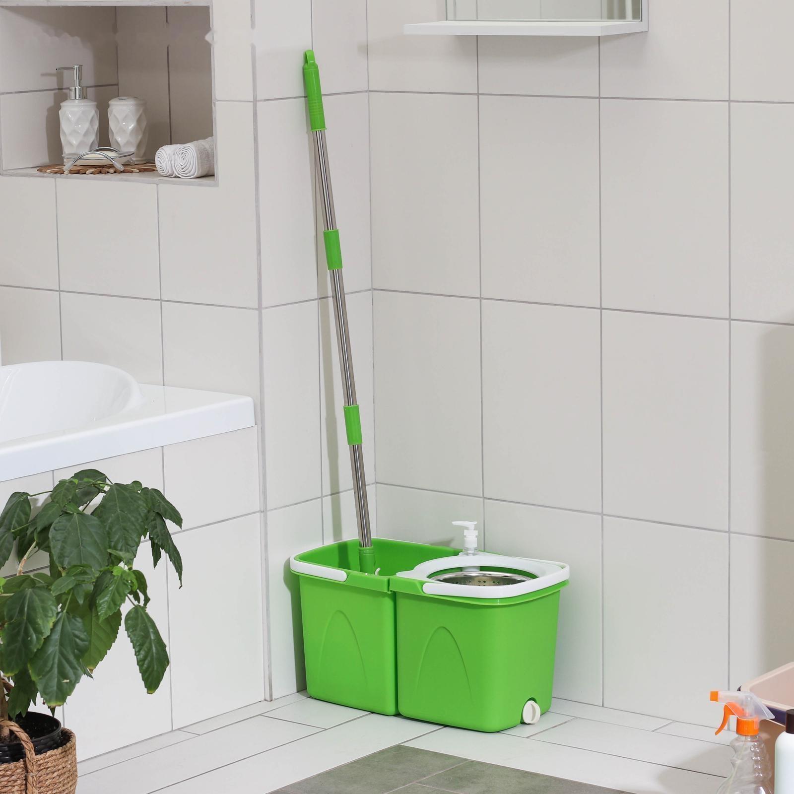 Набор для уборки: швабра, складное ведро с металлической центрифугой 20 л, запасная насадка, цвет МИКС