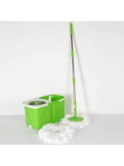Набор для уборки: швабра, складное ведро с металлической центрифугой 20 л, запасная насадка, цвет МИКС