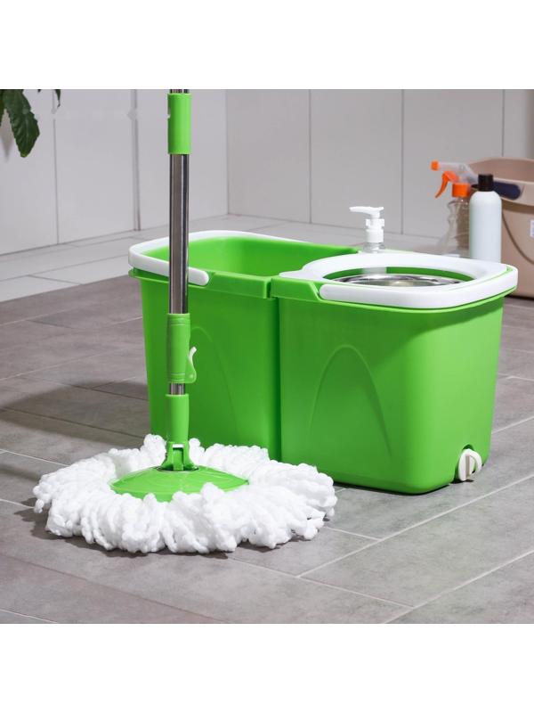 Набор для уборки: швабра, складное ведро с металлической центрифугой 20 л, запасная насадка, цвет МИКС