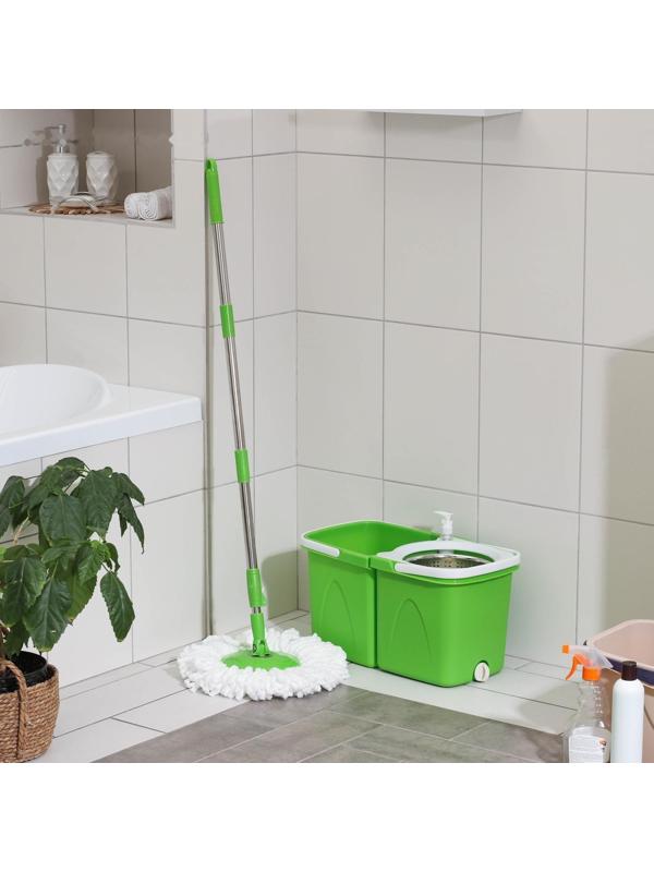 Набор для уборки: швабра, складное ведро с металлической центрифугой 20 л, запасная насадка, цвет МИКС
