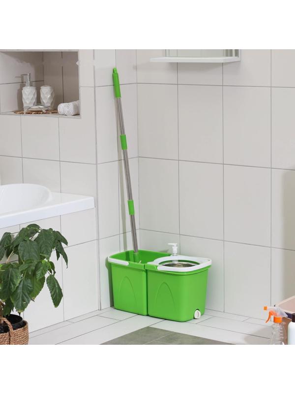 Набор для уборки: швабра, складное ведро с металлической центрифугой 20 л, запасная насадка, цвет МИКС