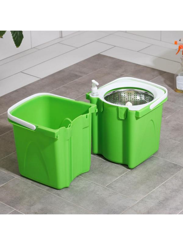 Набор для уборки: швабра, складное ведро с металлической центрифугой 20 л, запасная насадка, цвет МИКС