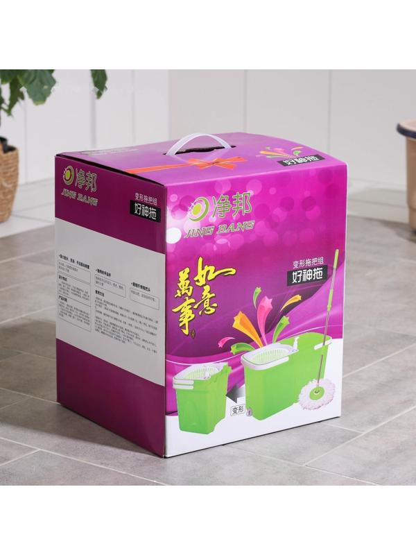 Набор для уборки: швабра, складное ведро с металлической центрифугой 20 л, запасная насадка, цвет МИКС