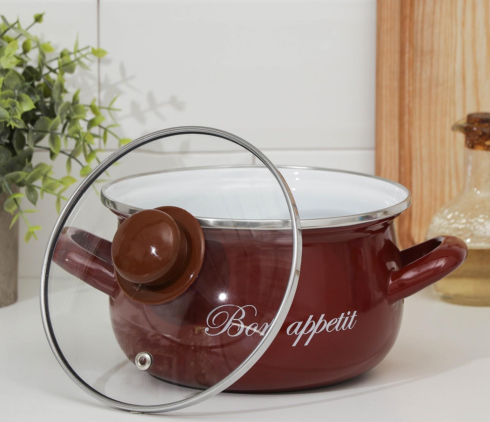 Кастрюля «Бордо», 2,1 л, стеклянная крышка, индукция, цвет бордовый