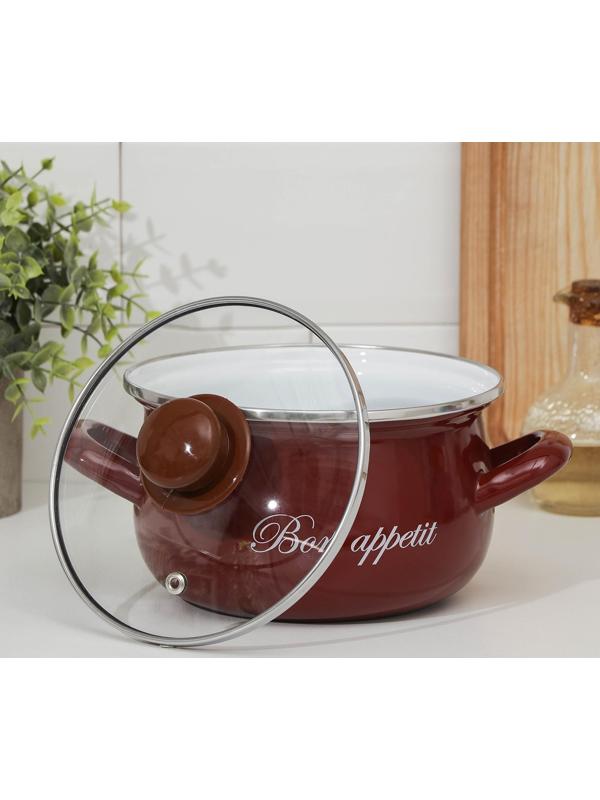 Кастрюля «Бордо», 2,1 л, стеклянная крышка, индукция, цвет бордовый
