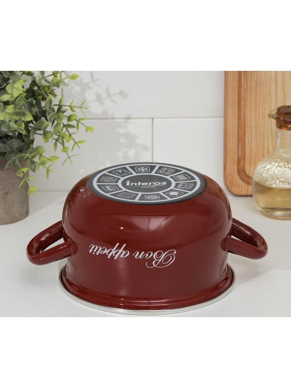 Кастрюля «Бордо», 2,1 л, стеклянная крышка, индукция, цвет бордовый