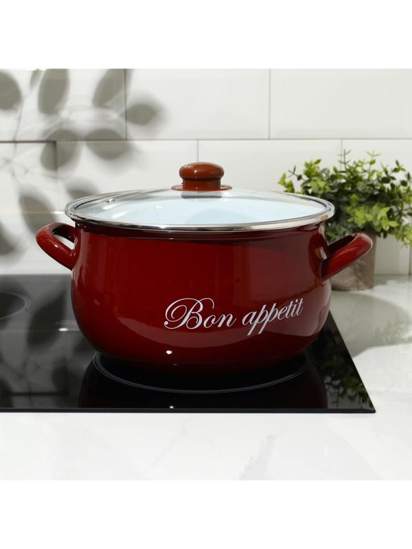 Кастрюля «Бордо», 4 л, стеклянная крышка, индукция, цвет бордовый