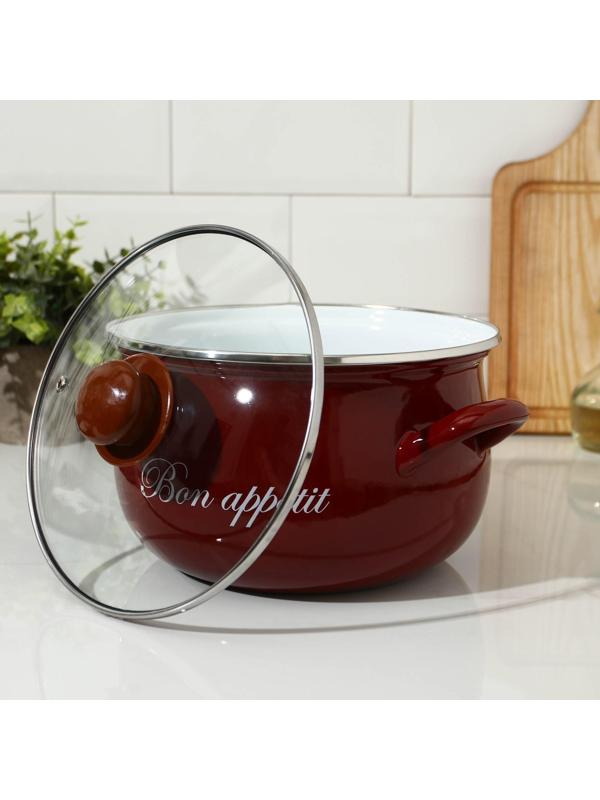 Кастрюля «Бордо», 4 л, стеклянная крышка, индукция, цвет бордовый