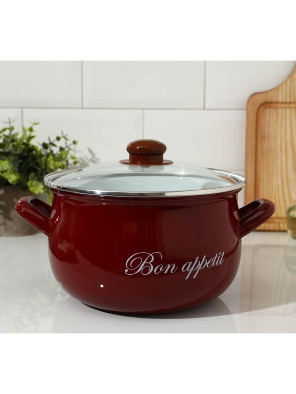 Кастрюля «Бордо», 4 л, стеклянная крышка, индукция, цвет бордовый
