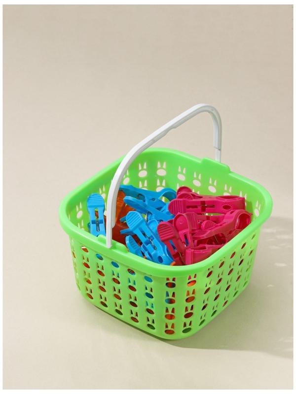 Набор прищепок бельевых в корзинке Доляна, 7,5 см, 36 шт, цвет МИКС