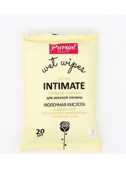 Влажные салфетки Premial, для интимной гигиены с молочной кислотой, 20 шт.