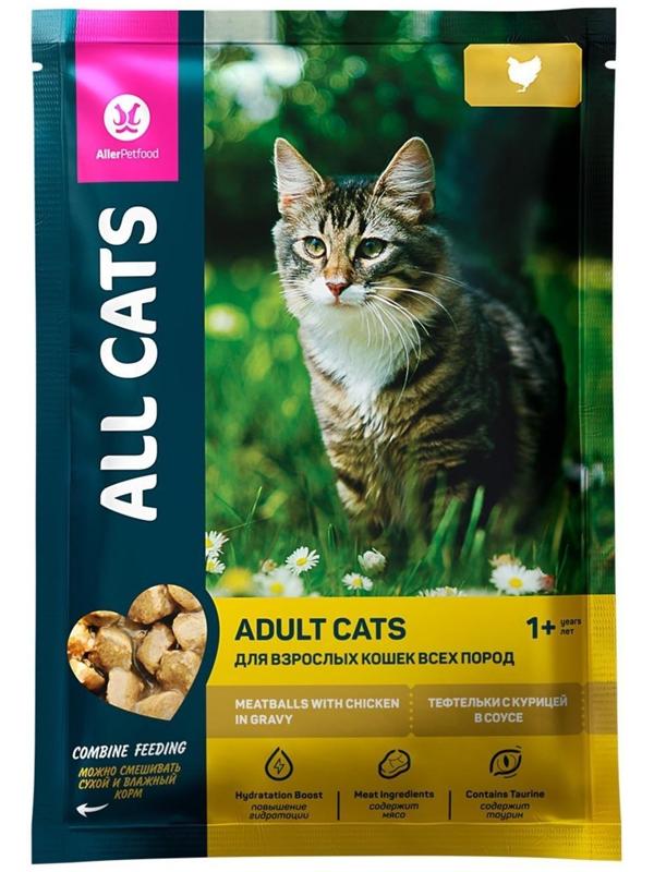 Влажный корм All cats для кошек, тефтельки с курицей в соусе, пауч, 85 г