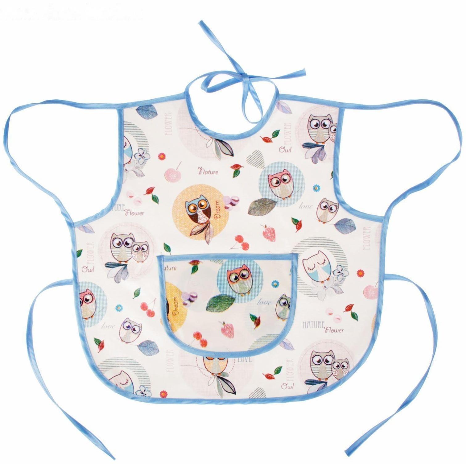 Фартук-нагрудник с карманом, из ткани с ПВХ покрытием, рисунок «Совы», цвет микс, 0071