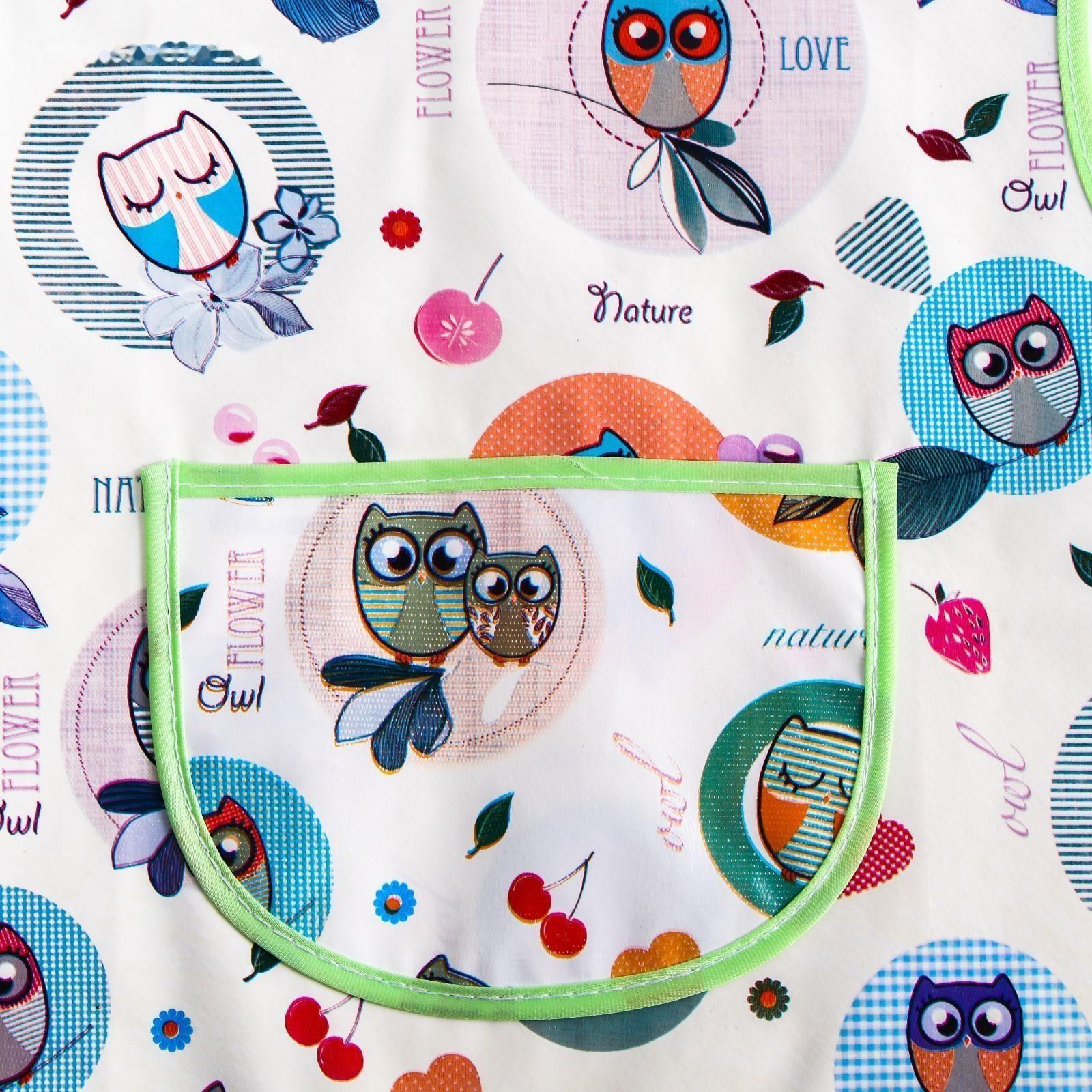 Фартук-нагрудник с карманом, из ткани с ПВХ покрытием, рисунок «Совы», цвет микс, 0071