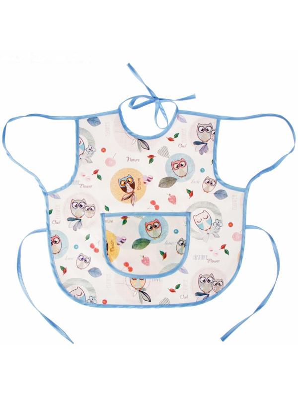 Фартук-нагрудник с карманом, из ткани с ПВХ покрытием, рисунок «Совы», цвет микс, 0071
