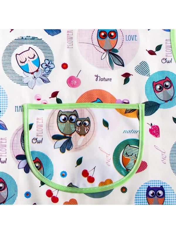 Фартук-нагрудник с карманом, из ткани с ПВХ покрытием, рисунок «Совы», цвет микс, 0071