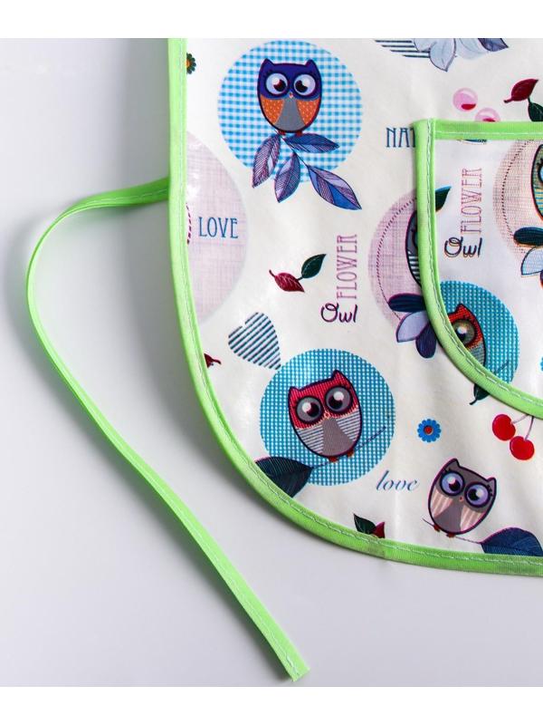 Фартук-нагрудник с карманом, из ткани с ПВХ покрытием, рисунок «Совы», цвет микс, 0071