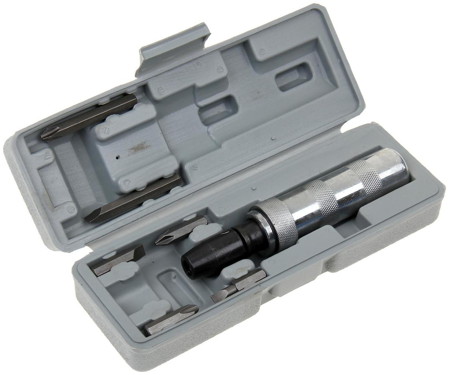 Отвертка MATRIX, ударно-поворотная 1/2, с набором бит 6 шт., в пластиковом боксе