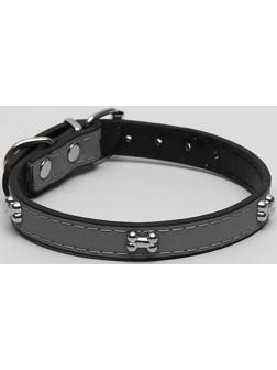 Ошейник с косточками светоотражающий, 37 х 1,3 см, ОШ 26-33, чёрный