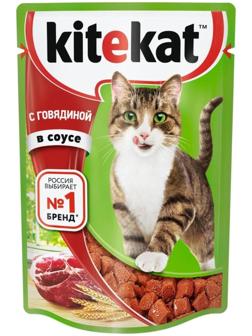 Влажный корм KiteKat для кошек, говядина в соусе, пауч, 85 г