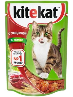 Влажный корм Kitekat для кошек, говядина в желе, пауч, 85 г