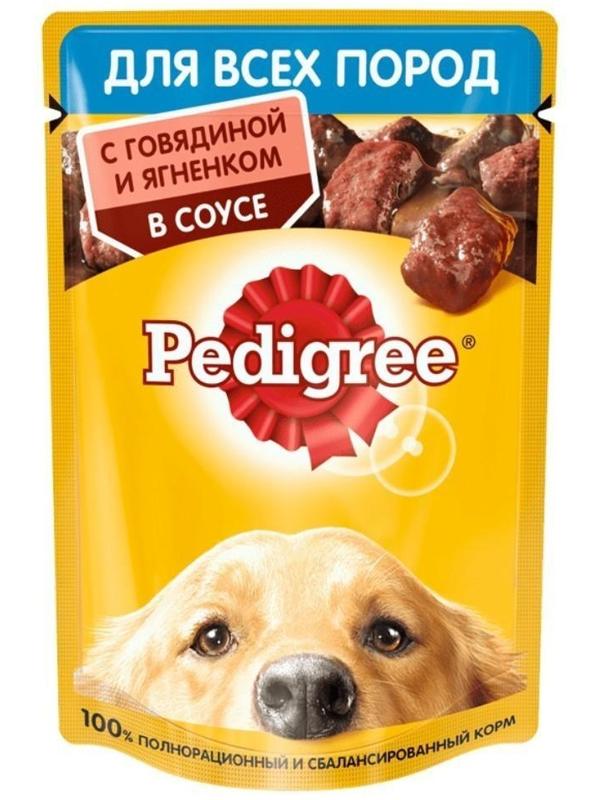 Влажный корм Pedigree для собак, говядина/ягненок в соусе, пауч, 85 г