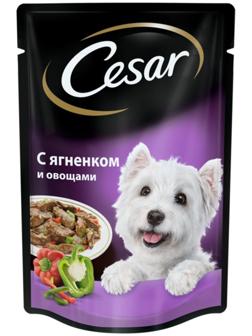 Влажный корм Cesar для собак, ягненок с овощами в соусе, пауч, 85 г