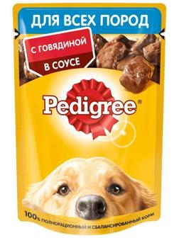 Влажный корм Pedigree для собак, говядина в соусе, пауч, 85 г