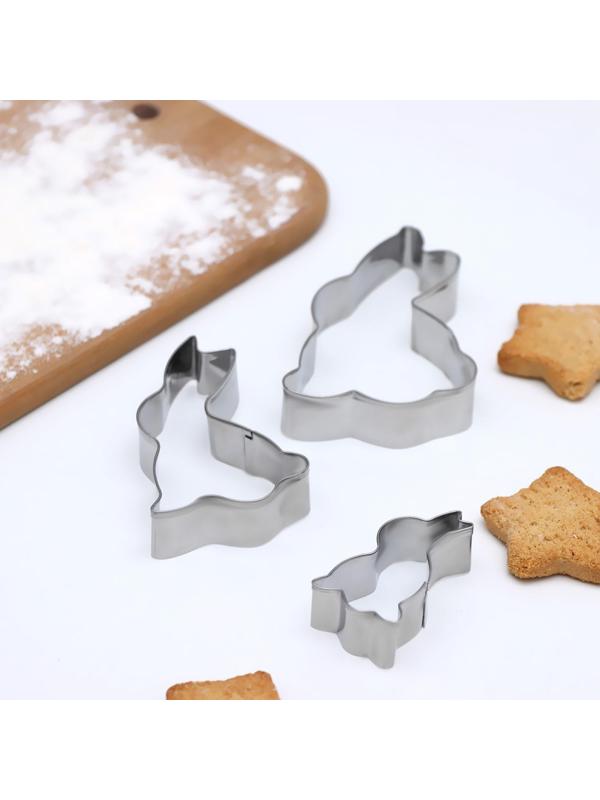 Набор форм для вырезания печенья Доляна «Кролик», 3 шт, 5,5×8,5 см, 7,3×4,6 см, 4,8×2,6 см, цвет хромированный
