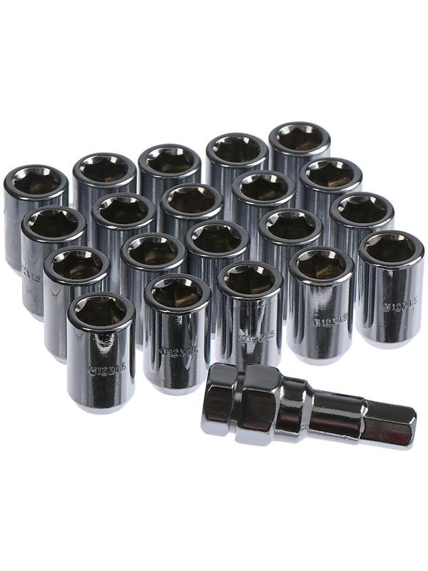 Гайки колёсные JN-302, 12x1.5, 33 мм, конус, набор 20 шт + ключ, хром