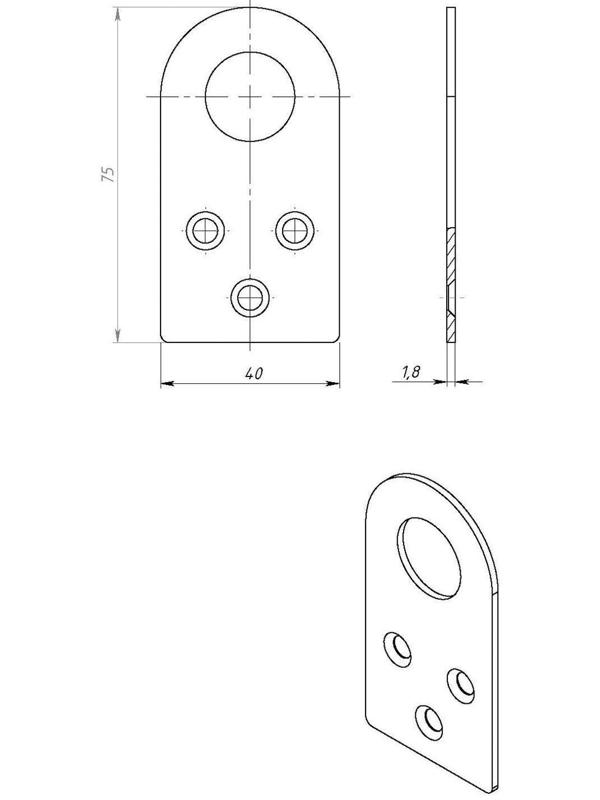 Пробой-ушко, 40 х 75 мм, оцинкованное
