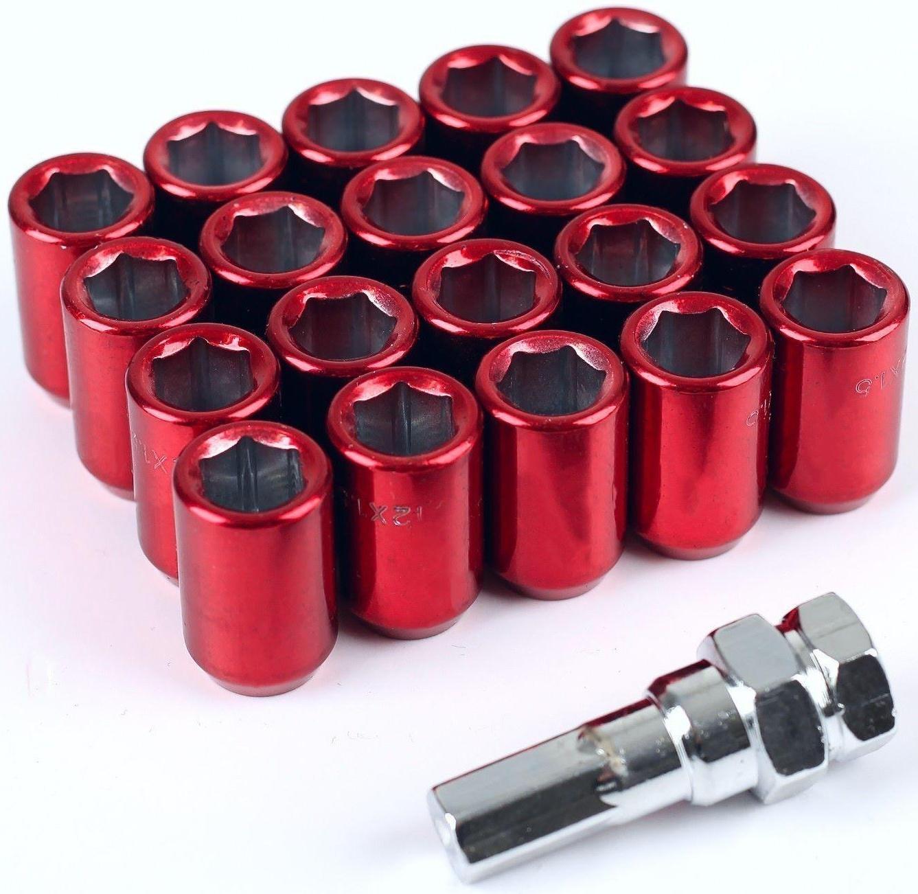 Гайка колёсная JN-302, 12 х 1,5 мм, 32 мм, конус, набор 20 шт. + ключ, красные