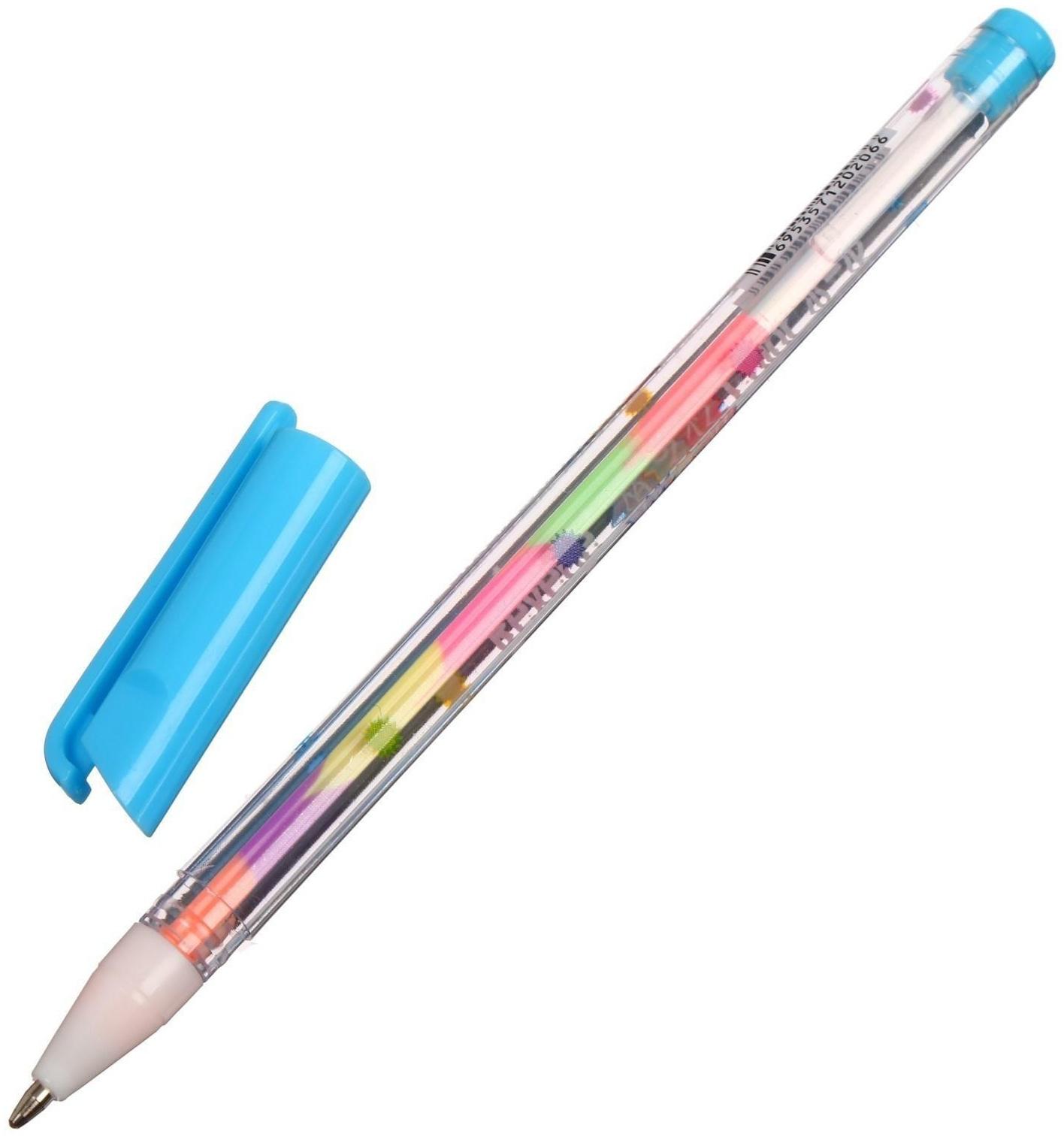 Набор гелевых ручек 6 штук, разноцветные стержни, в пластиковой упаковке