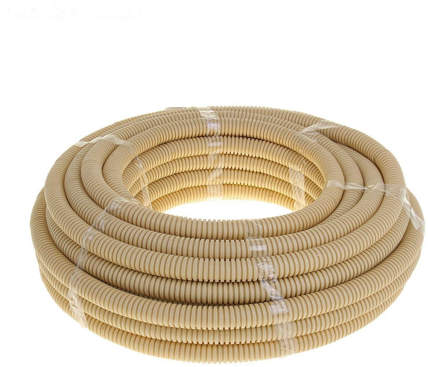 Гофротруба УРАЛ ПАК ПВХ, 25 мм, с протяжкой, 25 м, светлое дерево, ГФ-8104125-025