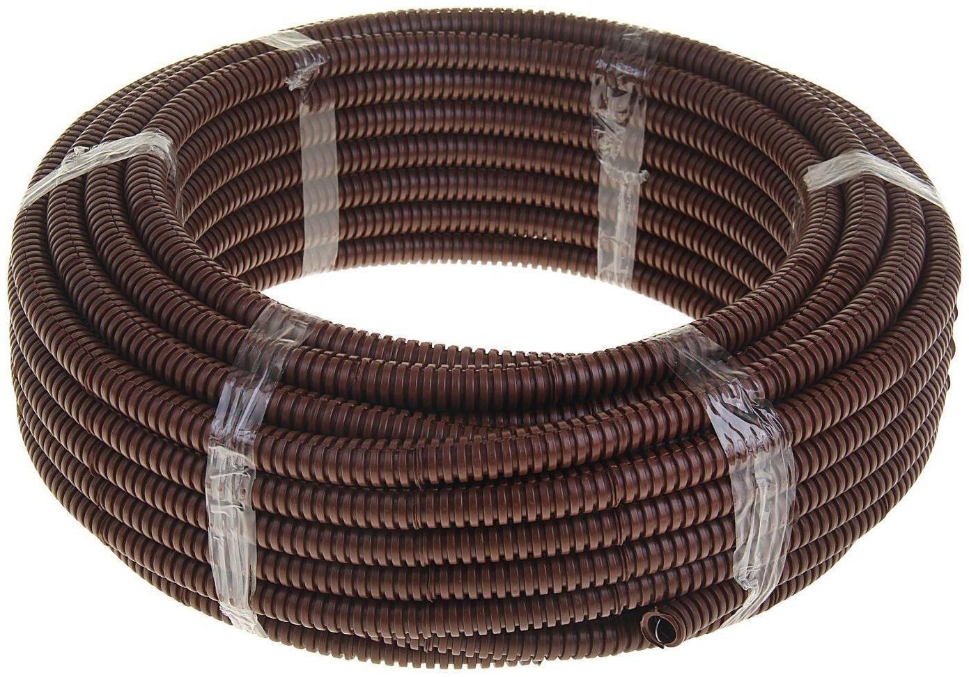 Гофротруба УРАЛ ПАК ПВХ, 16 мм, с протяжкой, 25 м, темное дерево, ГФ-9104116-025