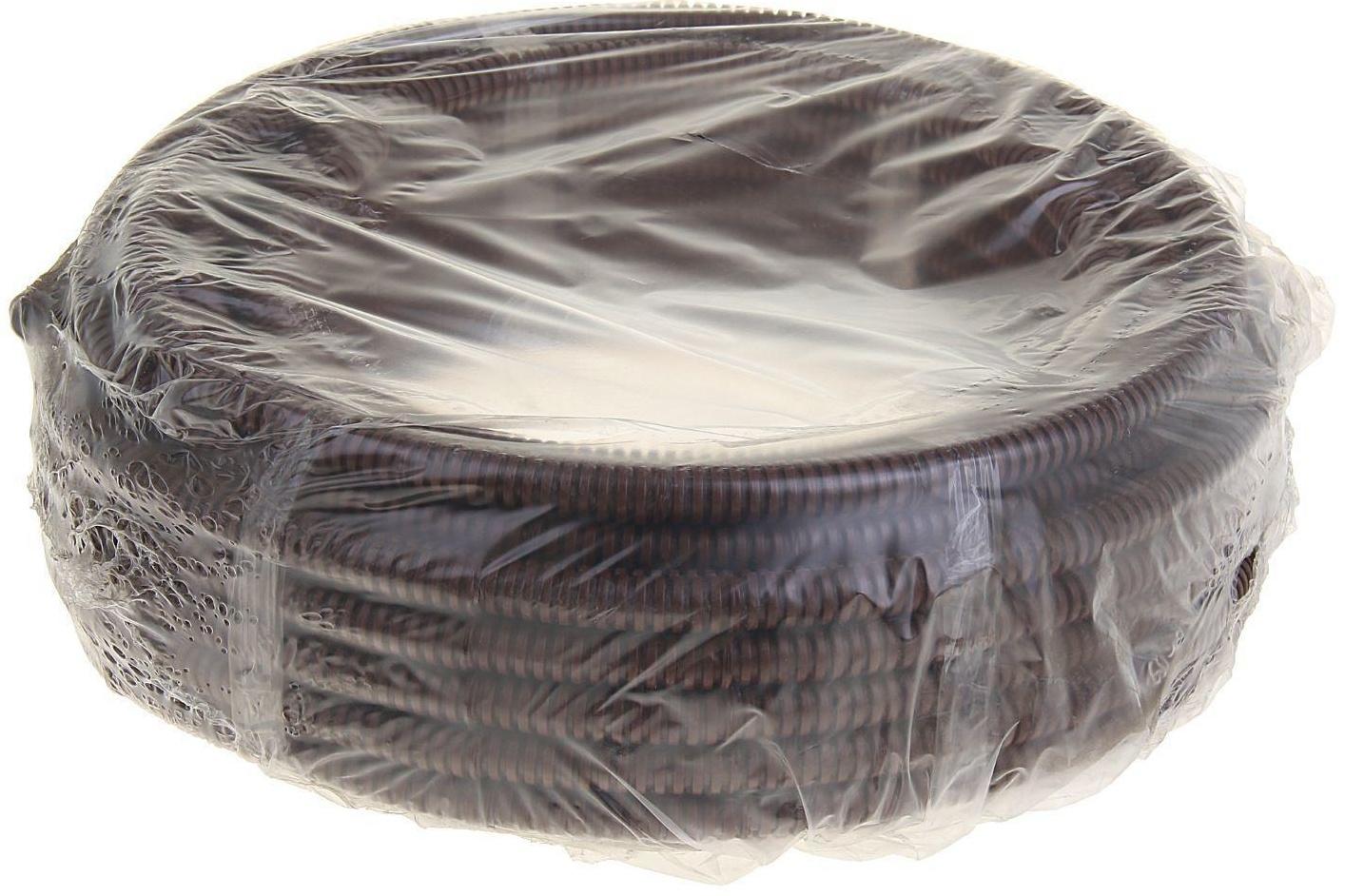 Гофротруба УРАЛ ПАК ПВХ, 16 мм, с протяжкой, 25 м, темное дерево, ГФ-9104116-025