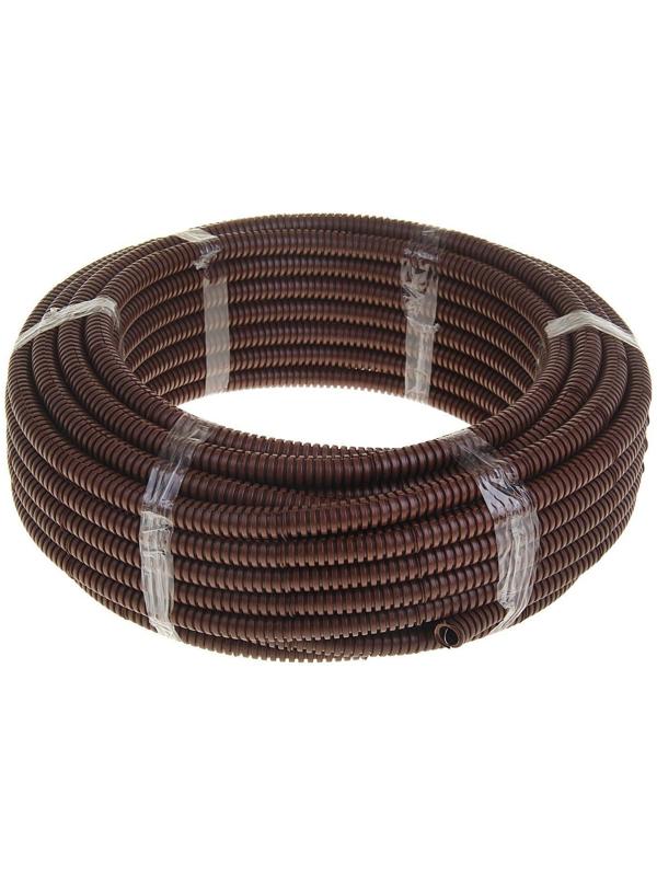 Гофротруба УРАЛ ПАК ПВХ, 16 мм, с протяжкой, 25 м, темное дерево, ГФ-9104116-025