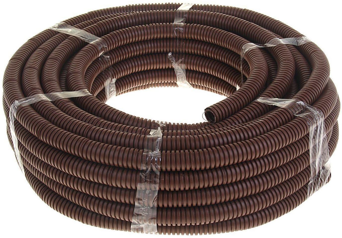 Гофротруба УРАЛ ПАК ПВХ, 25 мм, с протяжкой, 25 м, темное дерево, ГФ-9104125-025