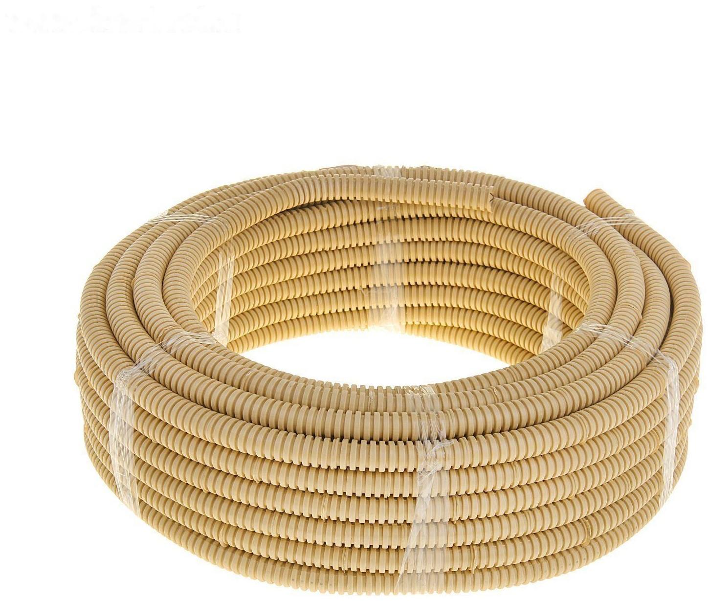 Гофротруба УРАЛ ПАК ПВХ, 16 мм, с протяжкой, 25 м, светлое дерево, ГФ-8104116-025