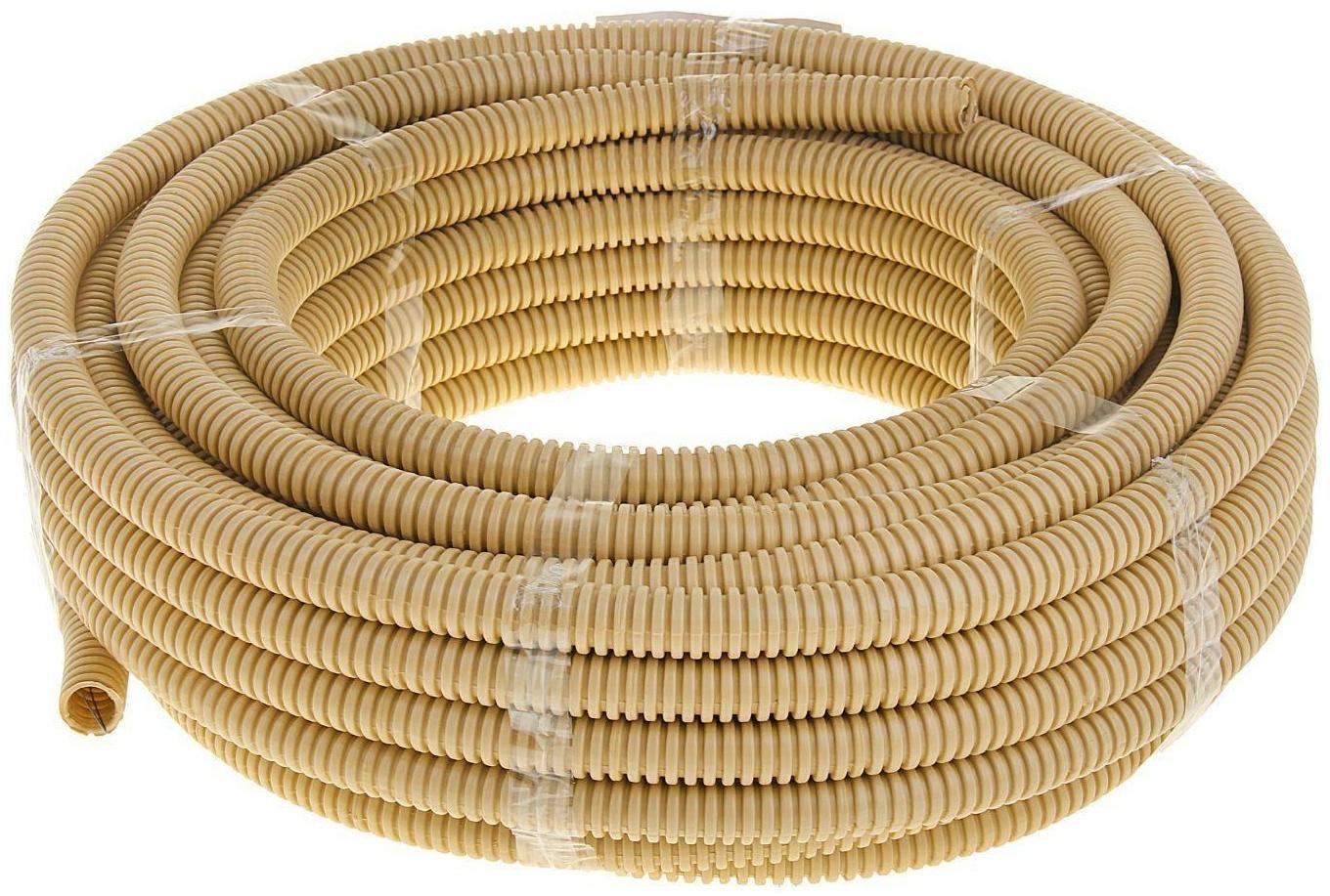 Гофротруба УРАЛ ПАК ПВХ, 20 мм, с протяжкой, 25 м, светлое дерево, ГФ-8104120-025