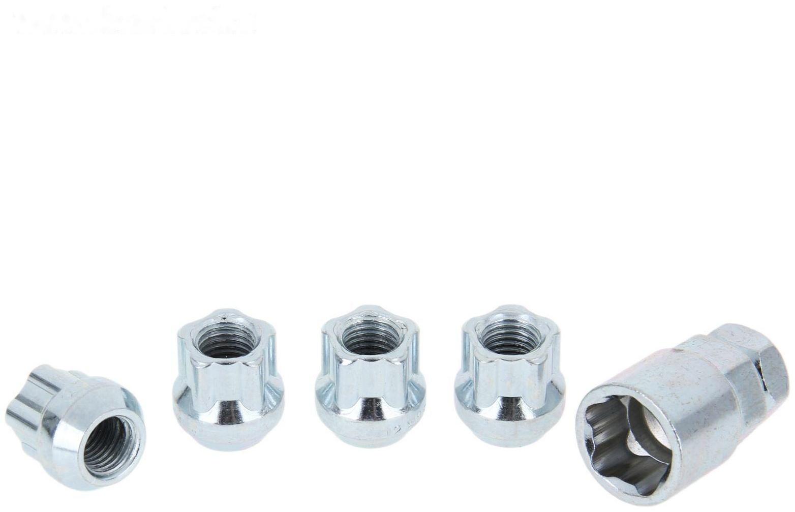 Секретки на колеса JN-501, гайка 12 x1.5 мм, высота 22 мм, открытая, 4 шт + ключ