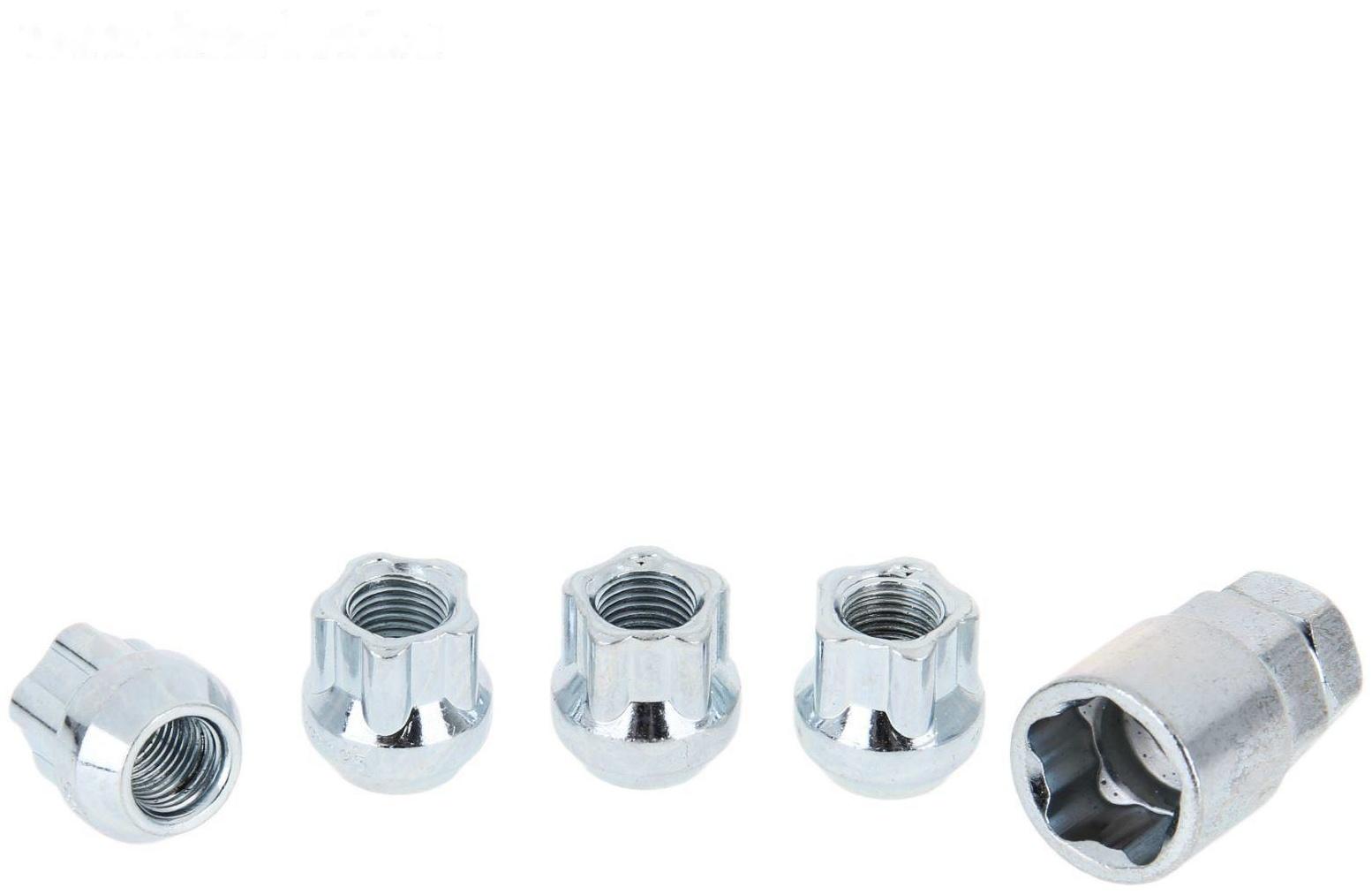 Секретки на колеса JN-501, гайка 12 x 1.25 мм, высота 22 мм, открытая, 4 шт + ключ