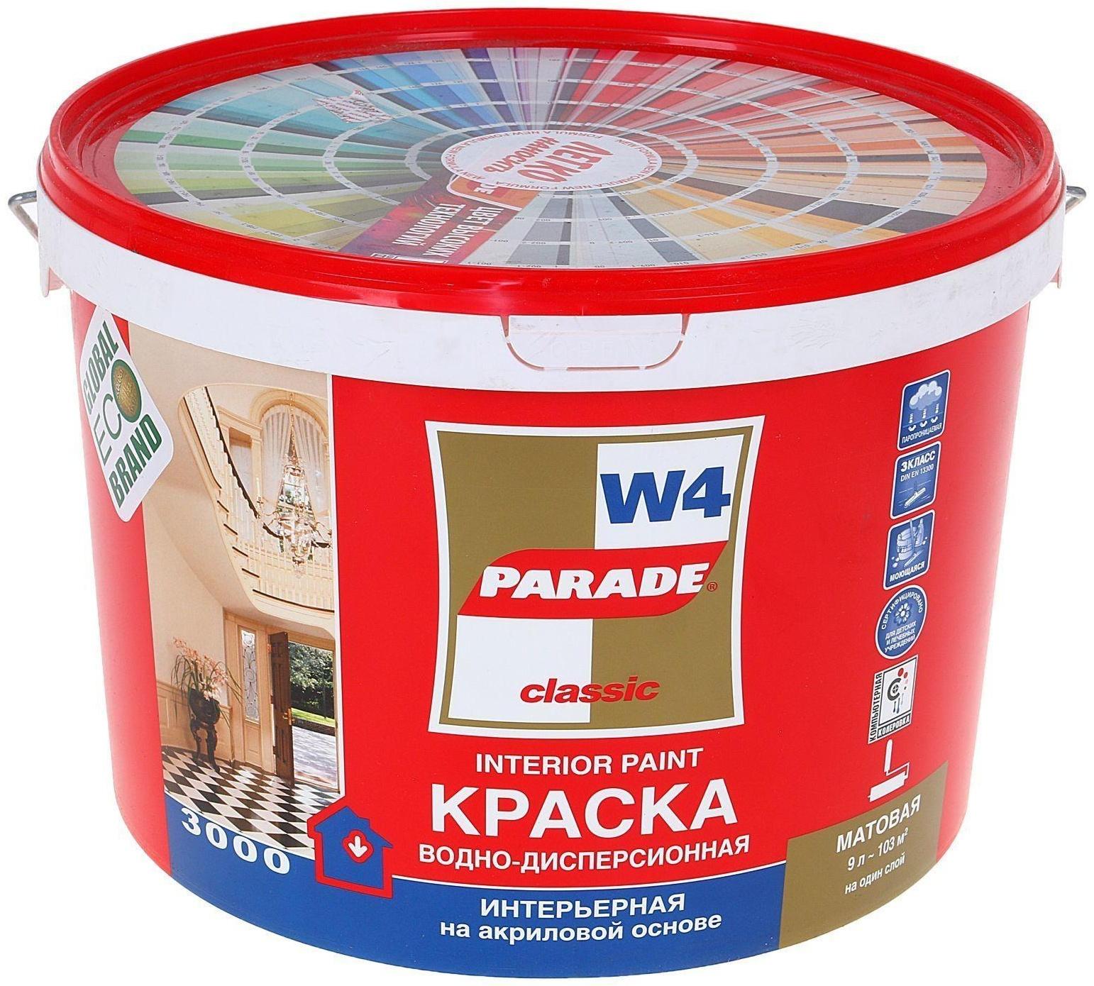 Краска акриловая интерьерная PARADE W4, База С, бесцветная, 9л
